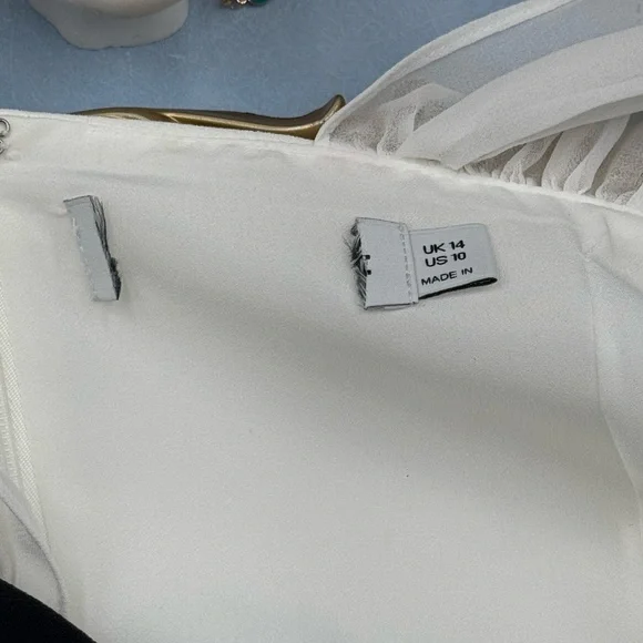 🆕 SELF-PORTRAIT 🧿 NWOT White And Black Crepe Bow Mini Dress, Sz UK 14 US 10